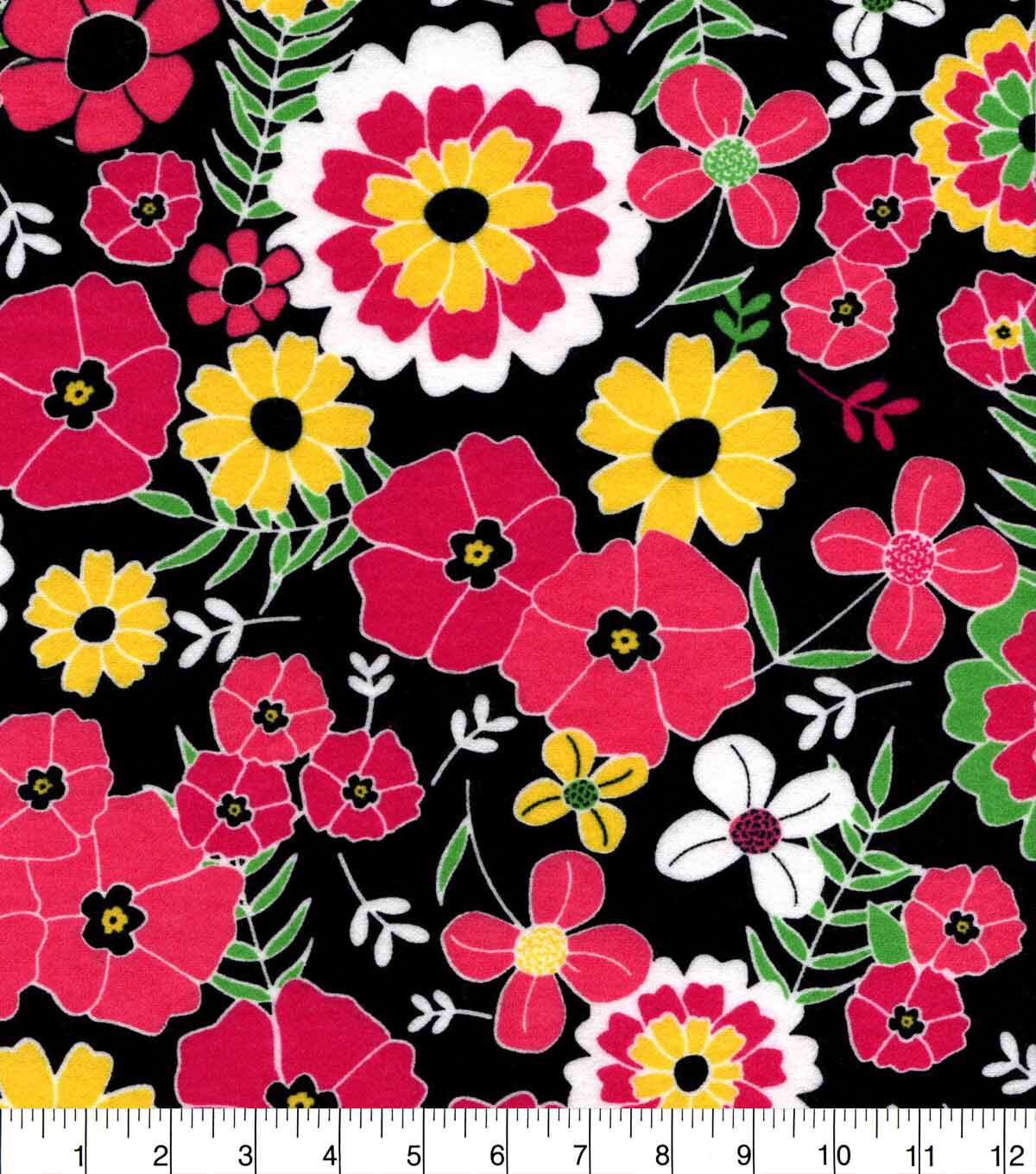 Large Floral Bright Pink Yellow Super Snuggle Flannel Fabric