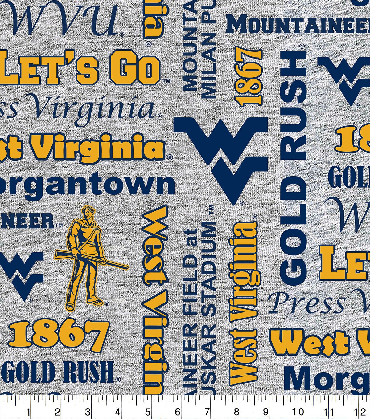 West Virginia University Fleece Fabric Heather Verbiage