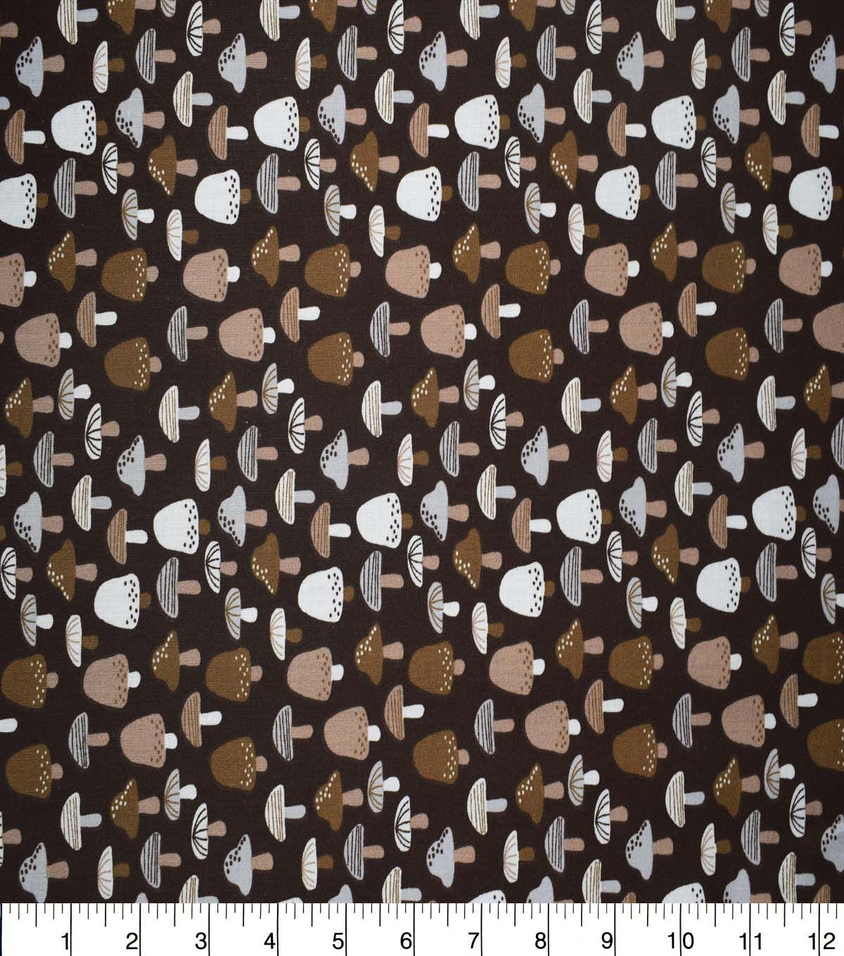 In the Wild Mushrooms on Brown Cotton Fabric by Quilter's Showcase