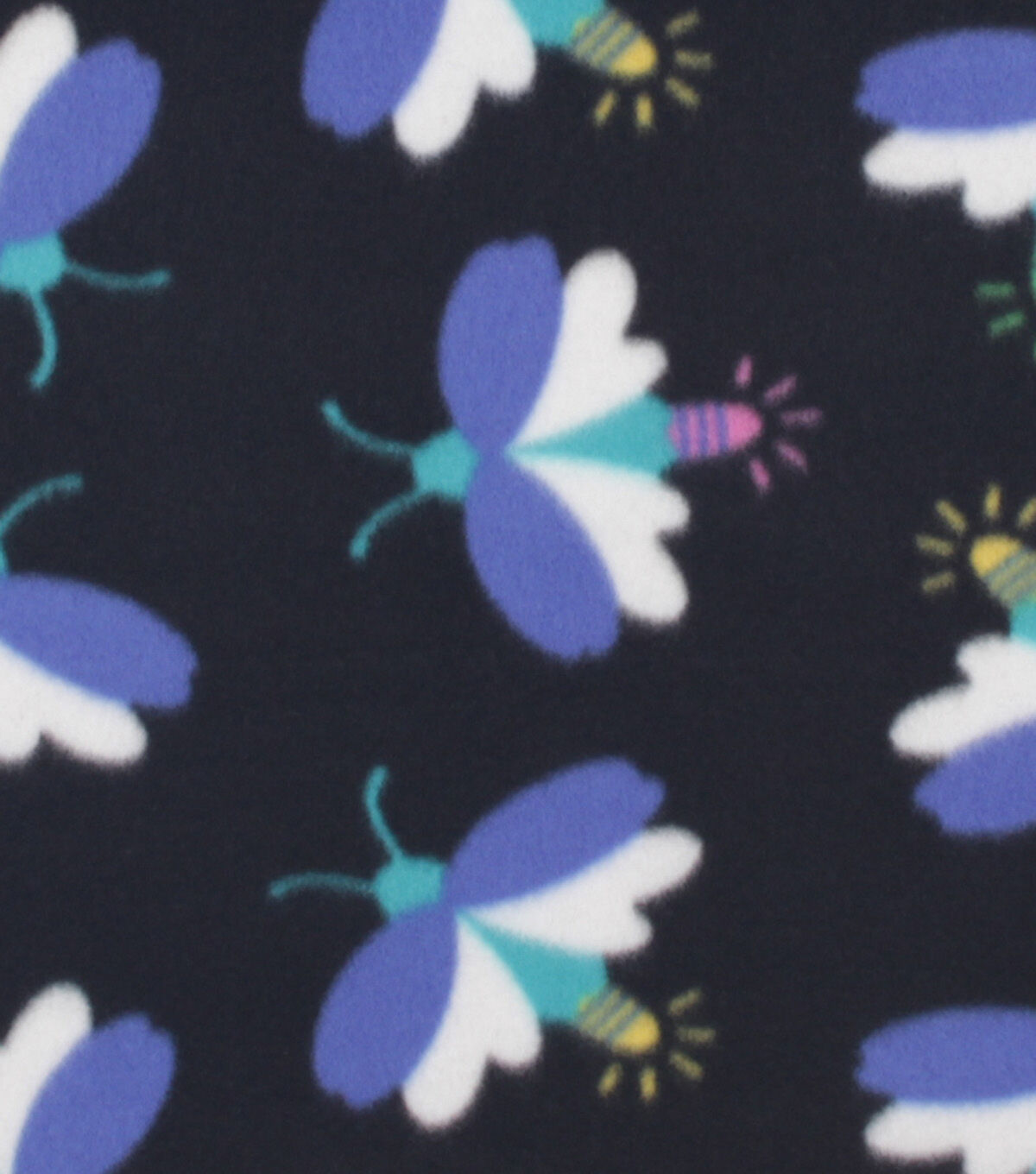 Firefly on Black Blizzard Fleece Fabric