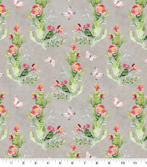 Susan Winget Cactus on Gray Premium Cotton Fabric