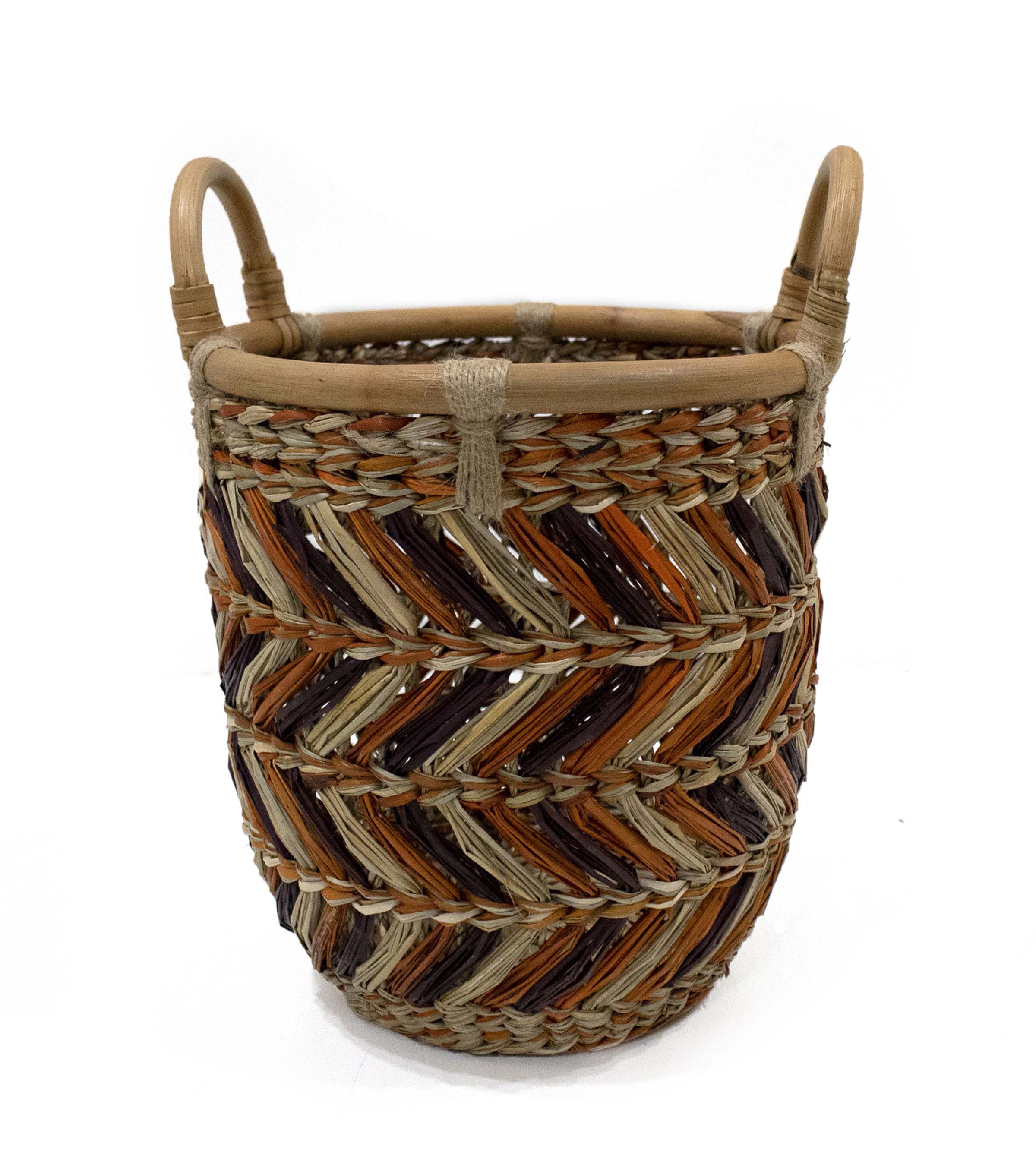 10 Chevron Seagrass & Rattan Woven Basket by Place & Time
