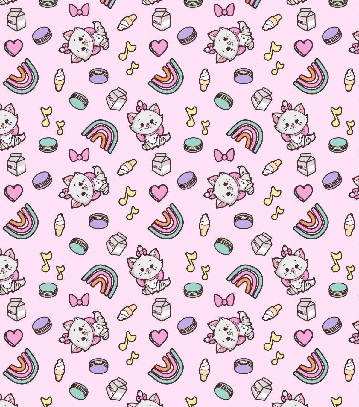 Disney Cute Sweet Marie on Pink Cotton Fabric