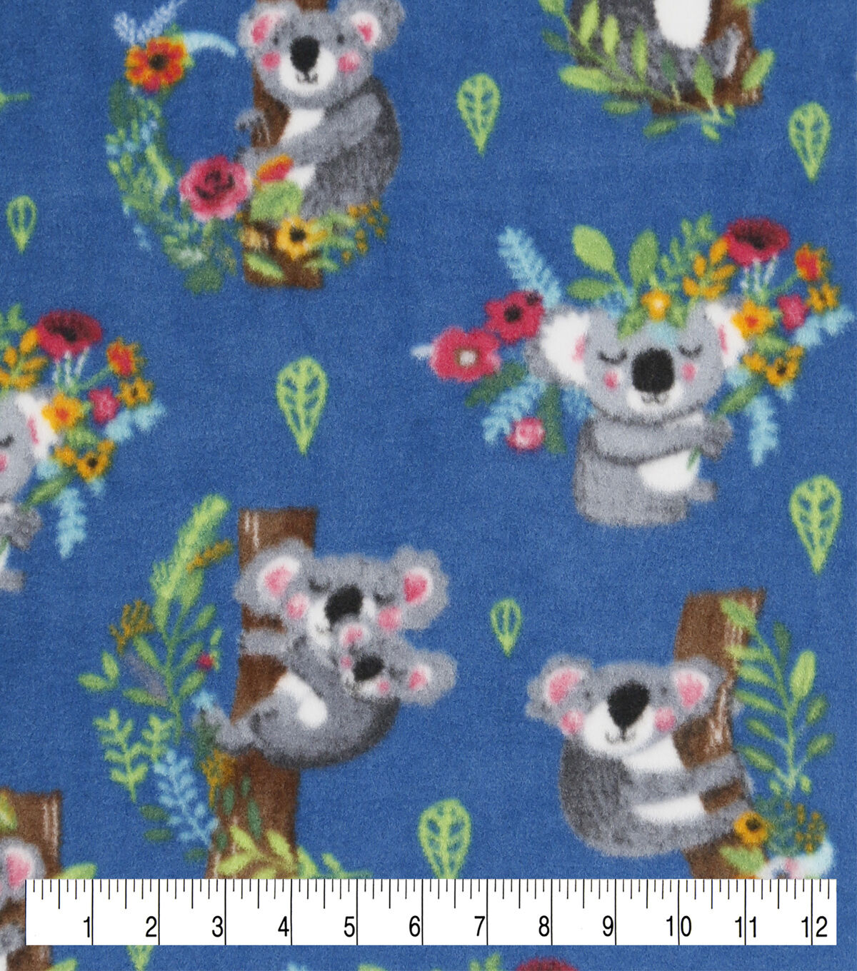 Relaxation Koalas on Blue Anti Pill Fleece Fabric