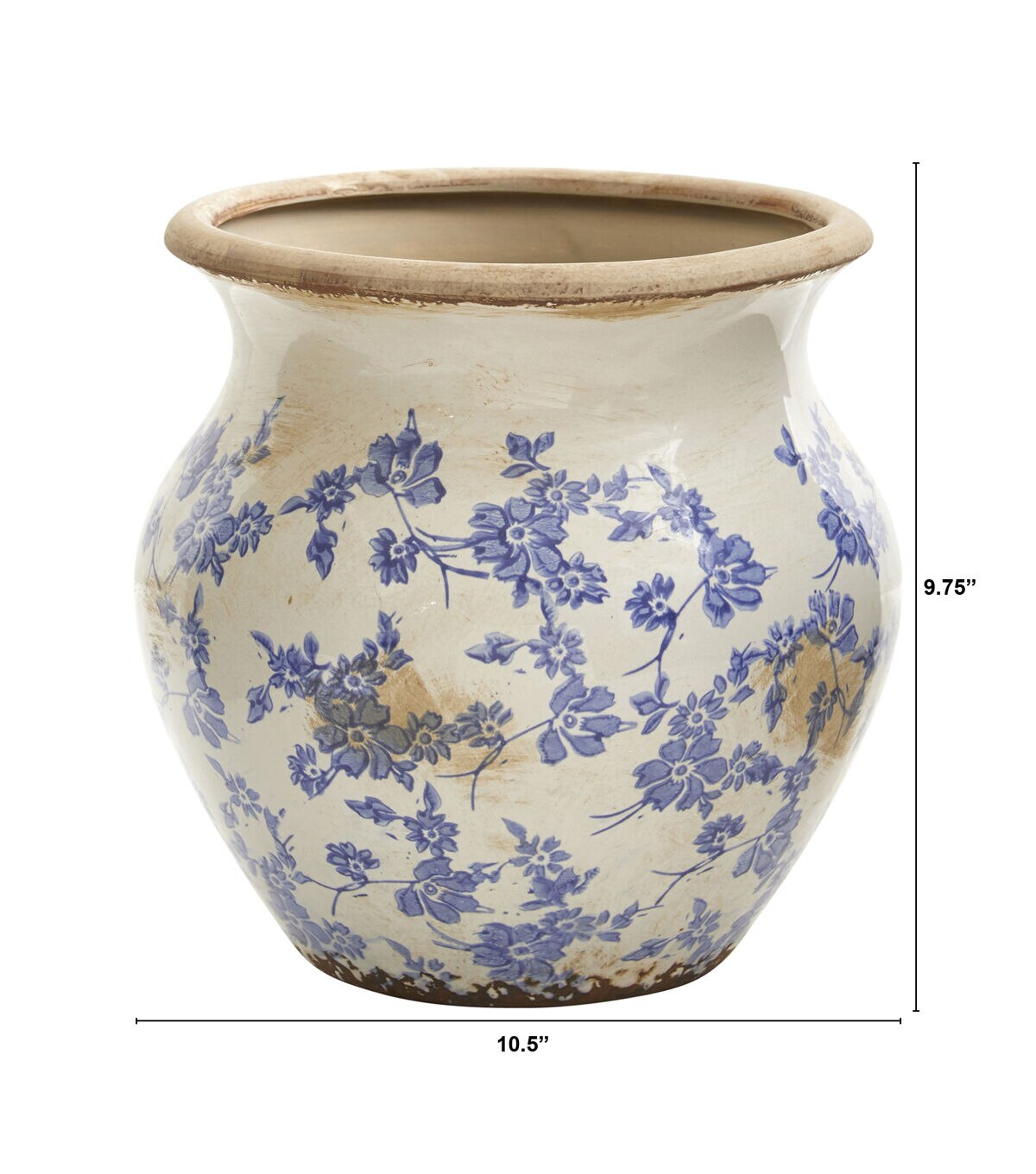 Nearly Natural 10.5in. Tuscan Ceramic Blue Scroll Urn Vase
