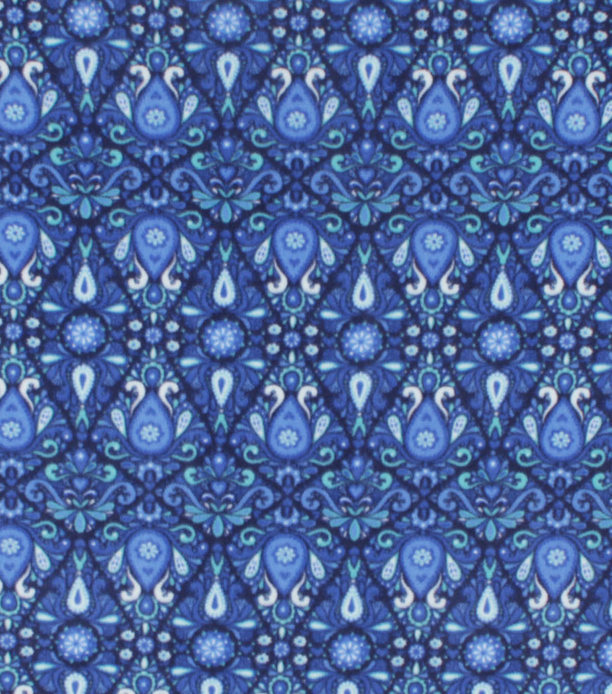 Blue Geometric Floral Anti Pill Fleece Fabric