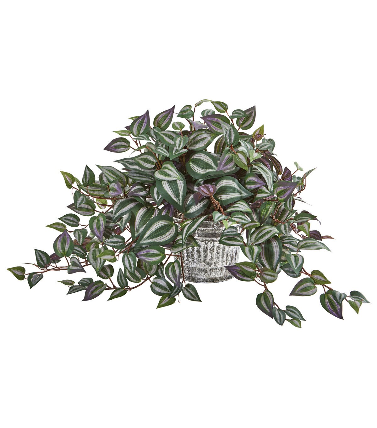 Nearly Natural 15 Wandering Jew Plant in Vintage Metal Hanging Planter