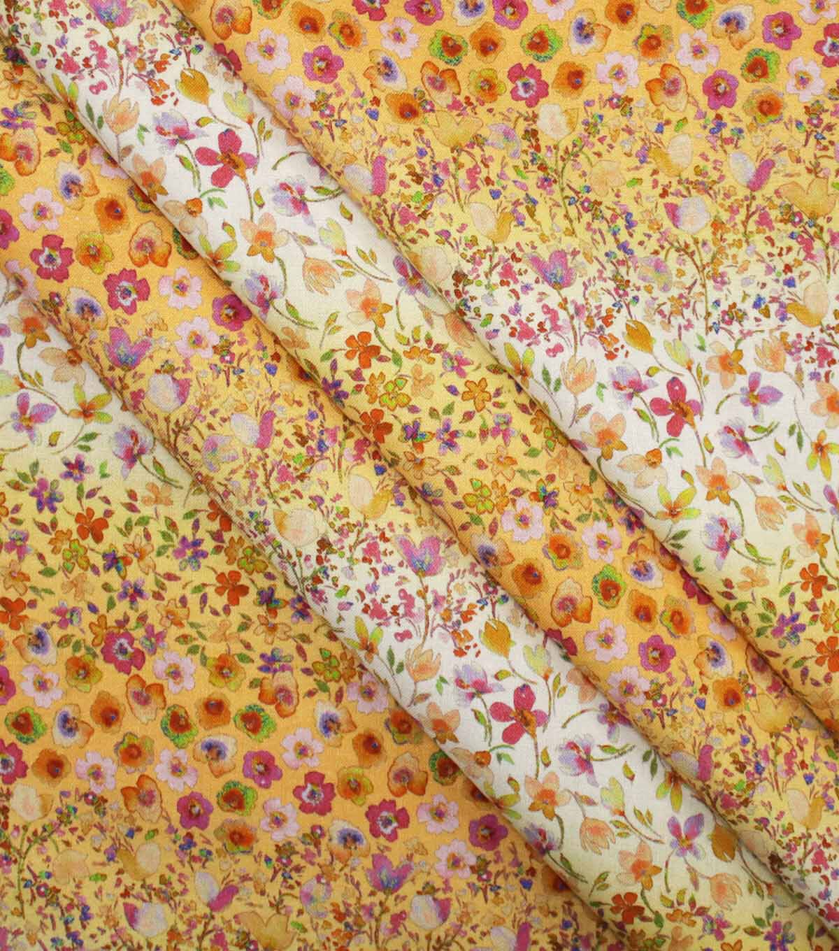 Orange Floral Striped Quilt Cotton Fabric by Keepsake Calico