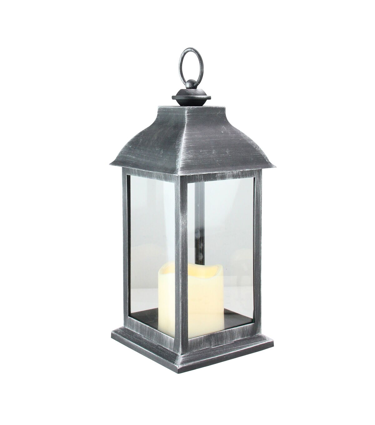 Northlight 12.5 Silver Black Candle Lantern with Flameless LED Candle