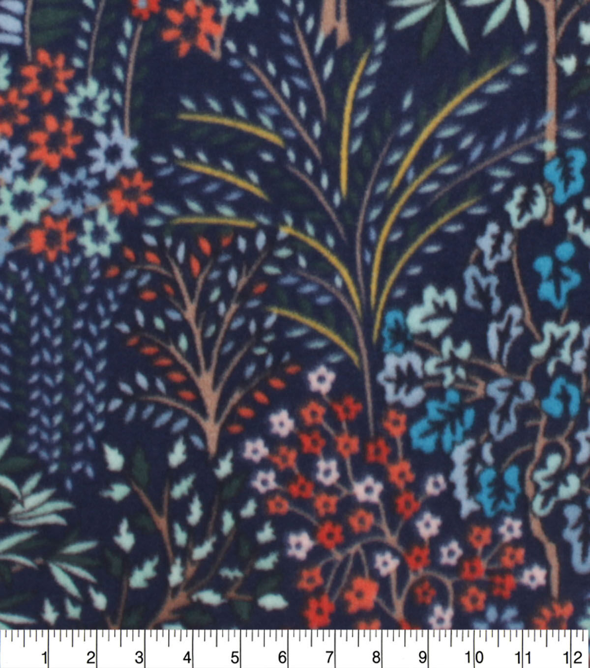 Floral Forest on Blue Anti Pill Fleece Fabric