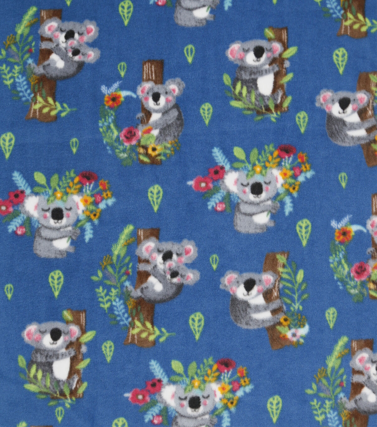 Relaxation Koalas on Blue Anti Pill Fleece Fabric