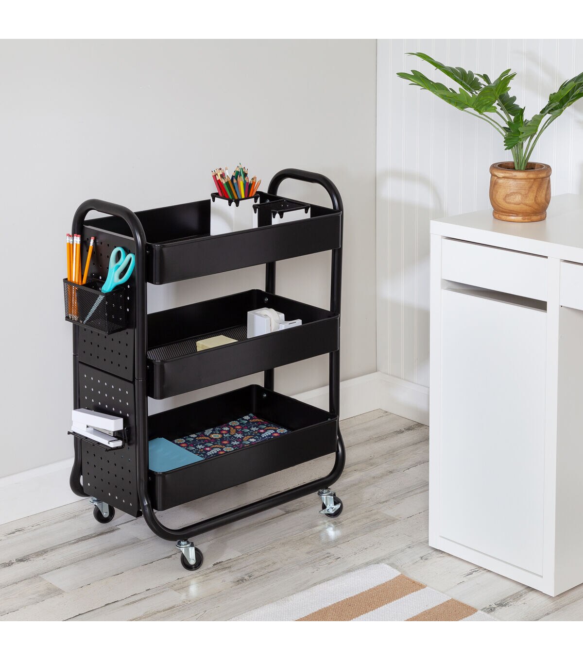 Honey Can Do 26 x 32 Black Craft Cart With Wheels & Metal Basket