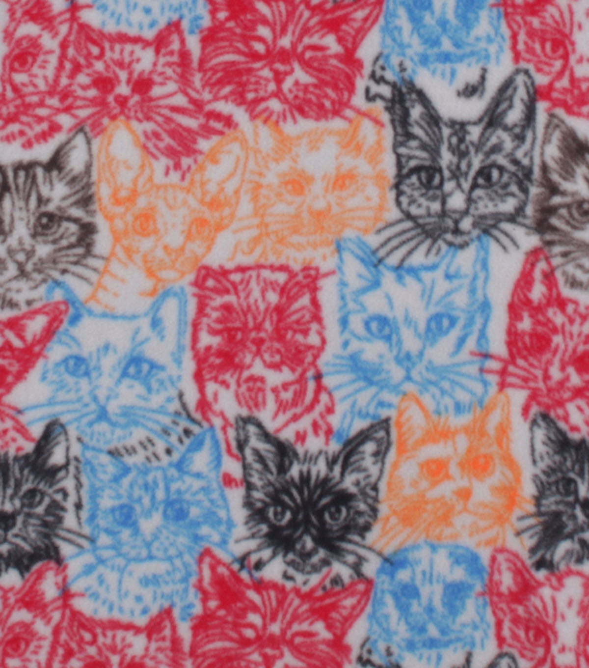 Multicolor Cat Faces Anti Pill Plush Fleece Fabric