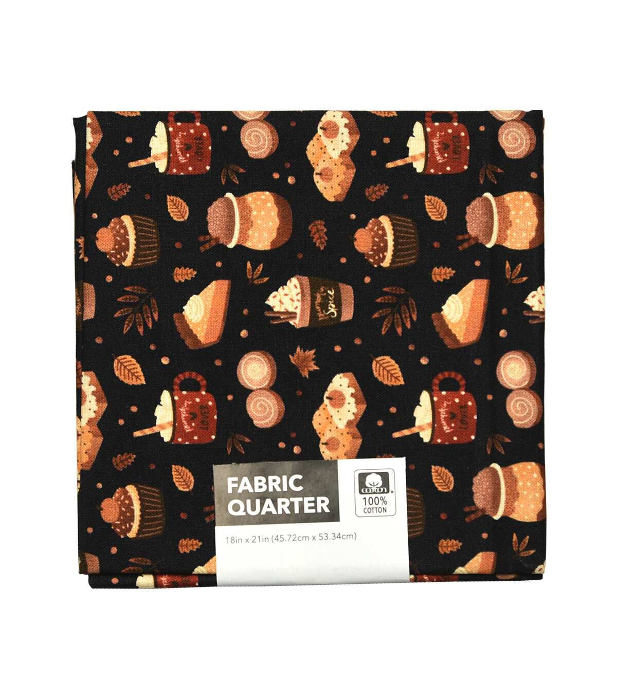 18 x 21 Fun Fall Foods On Navy Cotton Fabric Quarter 1pc