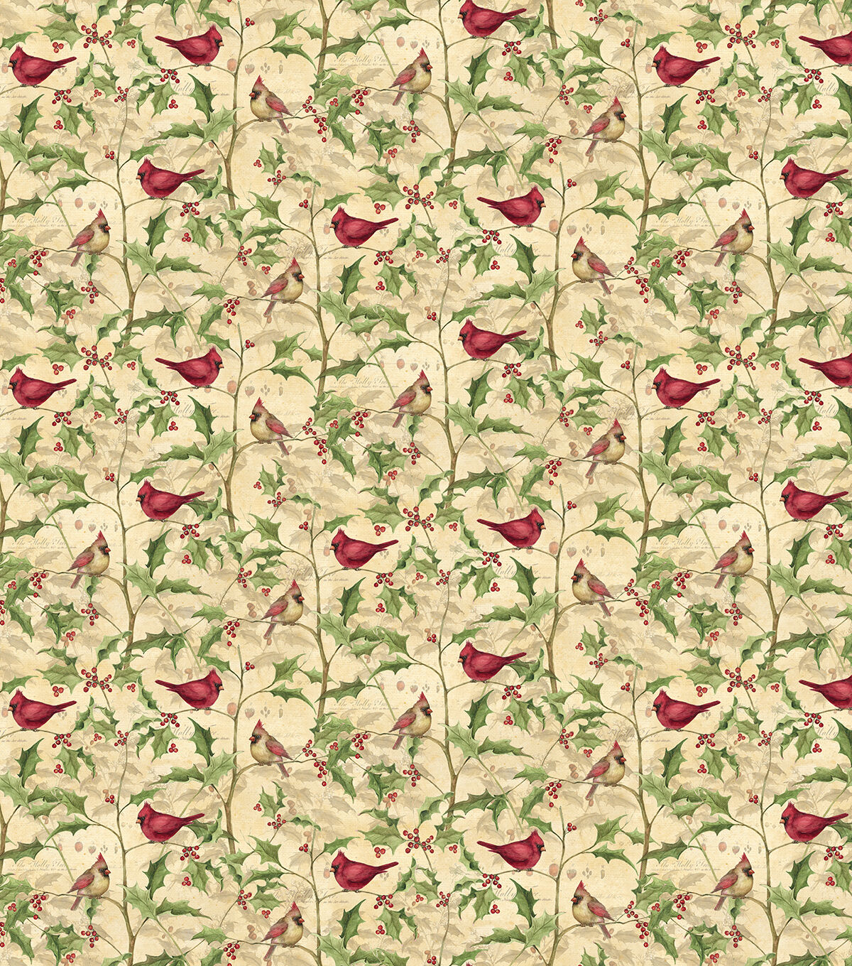 Susan Winget Cardinal on Vines Christmas Cotton Fabric