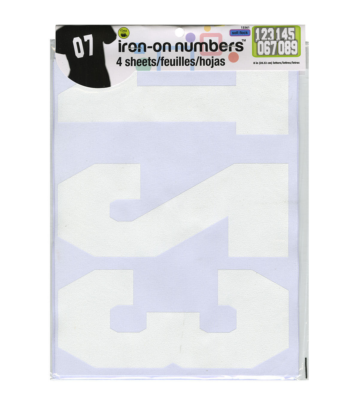 Dritz 8 Flock Athletic Iron-on Numbers, 4 Sheets, White