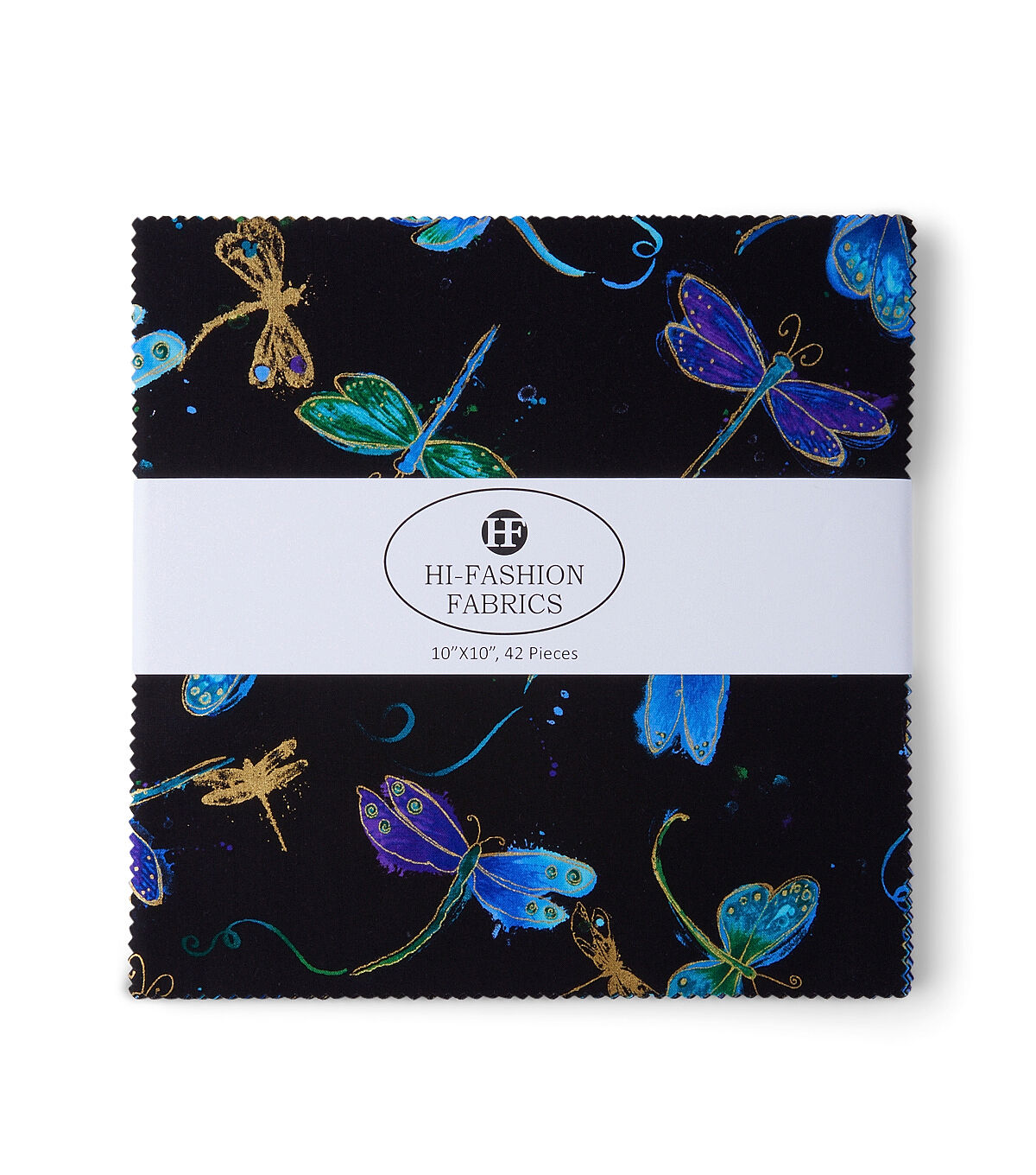 10 x 10 Hi Fashion Batik Dragonfly Metallic Cotton Fabric Squares 42pc