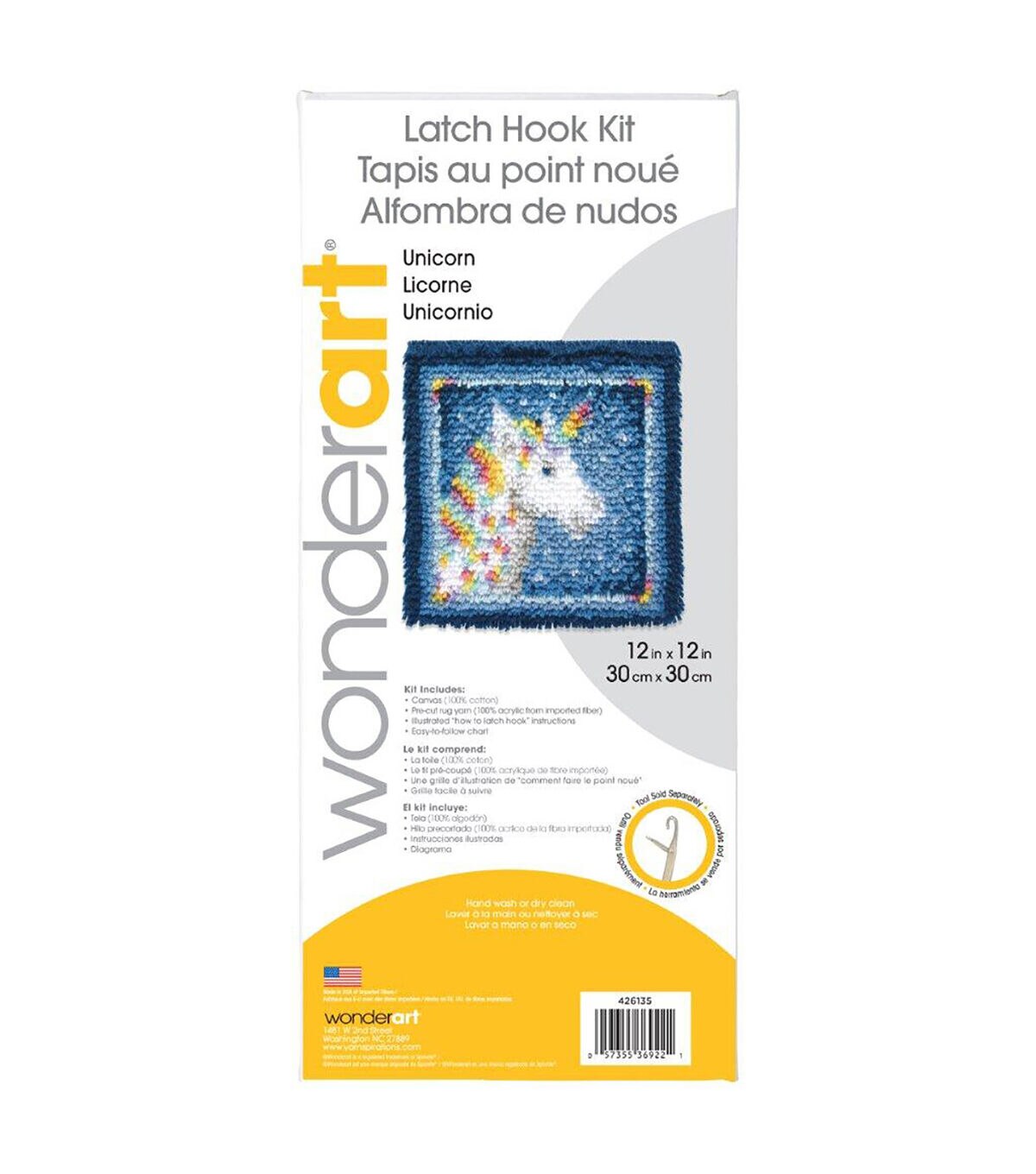 Wonderart Latch Hook Kit 12X12 Unicorn