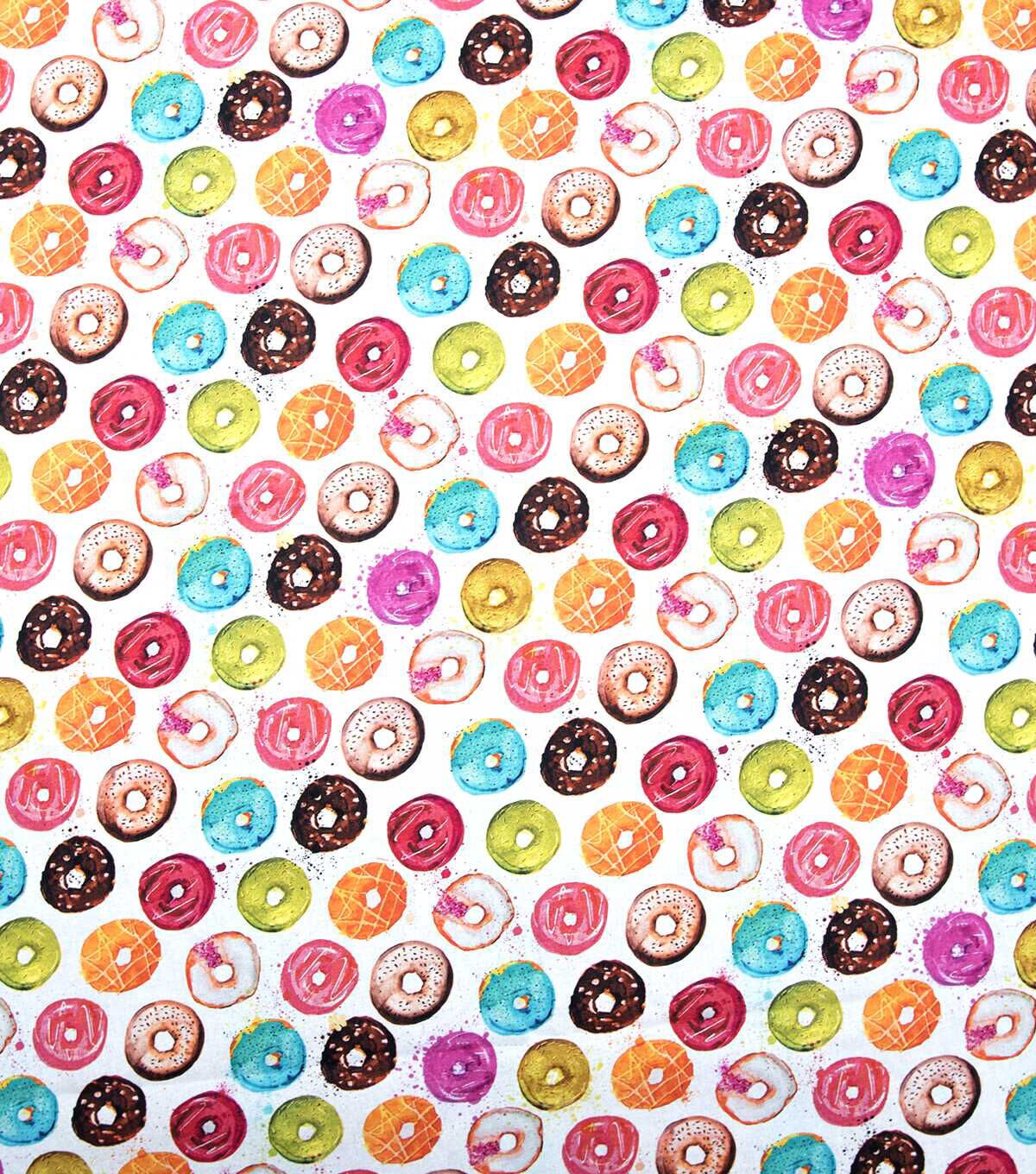 Rainbw Donuts On White Novelty Cotton Fabric