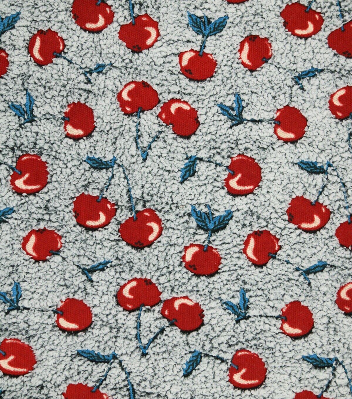 Cherries on Gray Sherpa Fabric