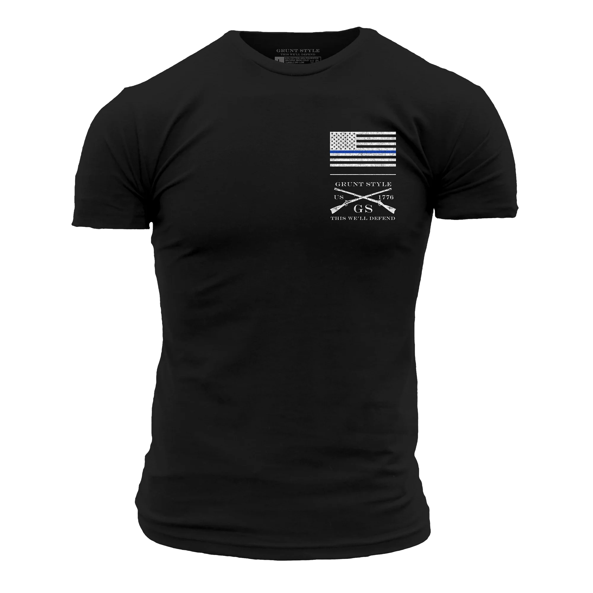 Basic Blue Line Flag T-Shirt - Black