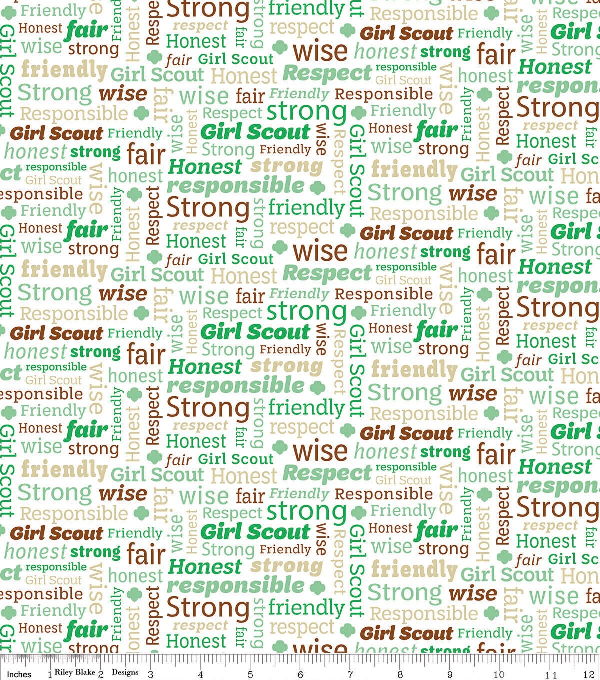 Girl Scout Cotton Fabric White & Green Text