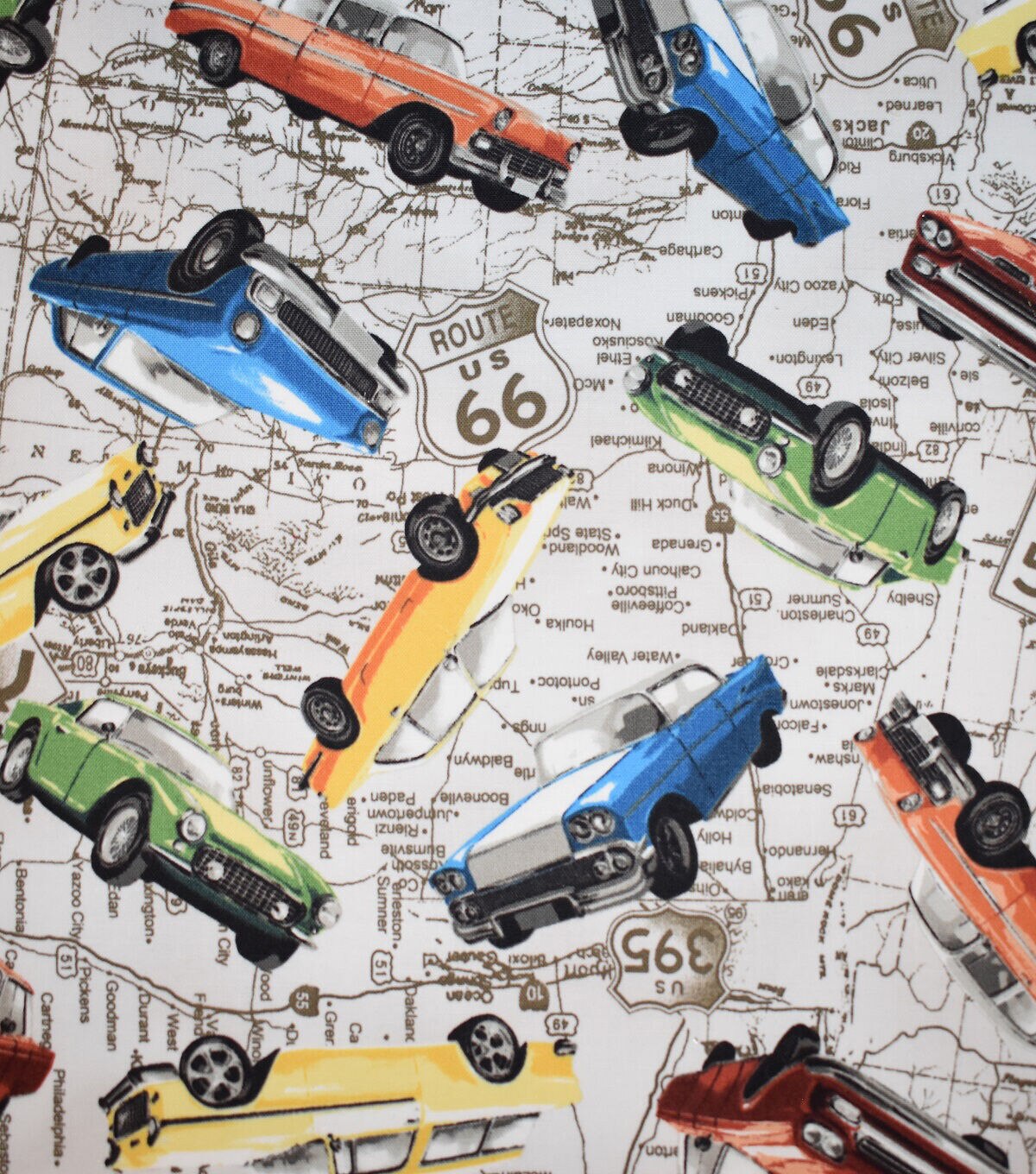 Novelty Cotton Fabric Route 66 Roadmap