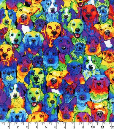 Hi Fashion Packed Dogs Tie Dye Novelty Cotton Fabric