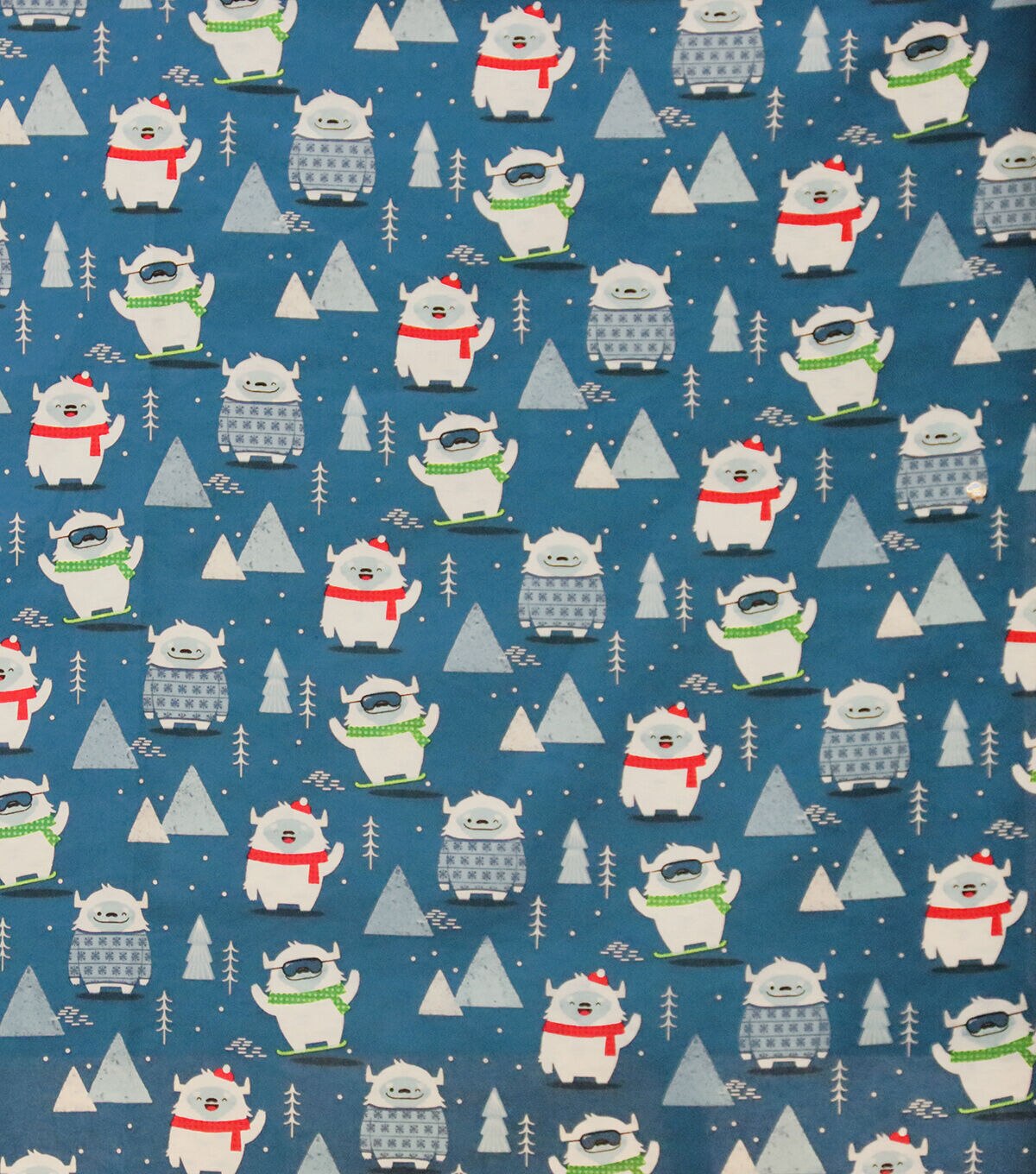 Yeti on Blue Novelty Christmas Cotton Fabric