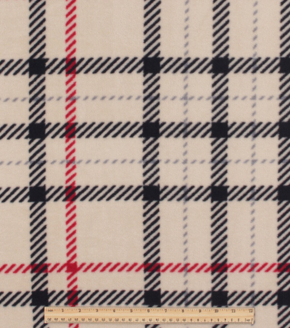 Cream & Black Plaid Anti Pill Fleece Fabric
