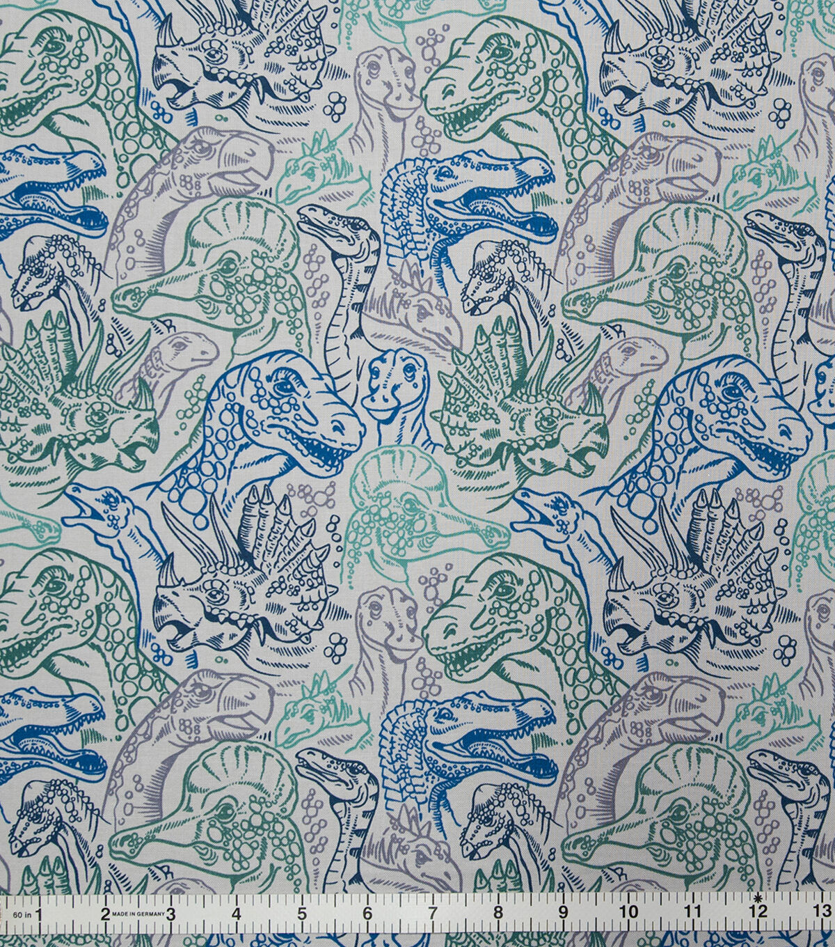 Dinos On Gray Novelty Print Cotton Fabric