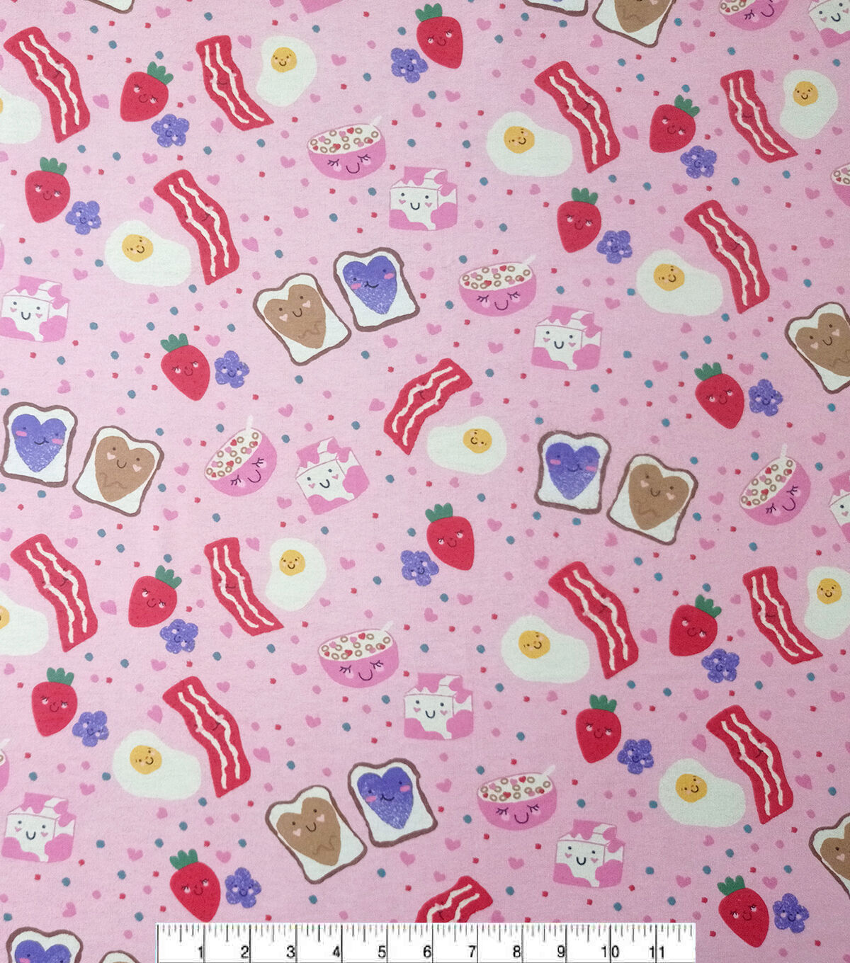 Breakfast Foods on Pink Super Snuggle Flannel Fabric by POP!