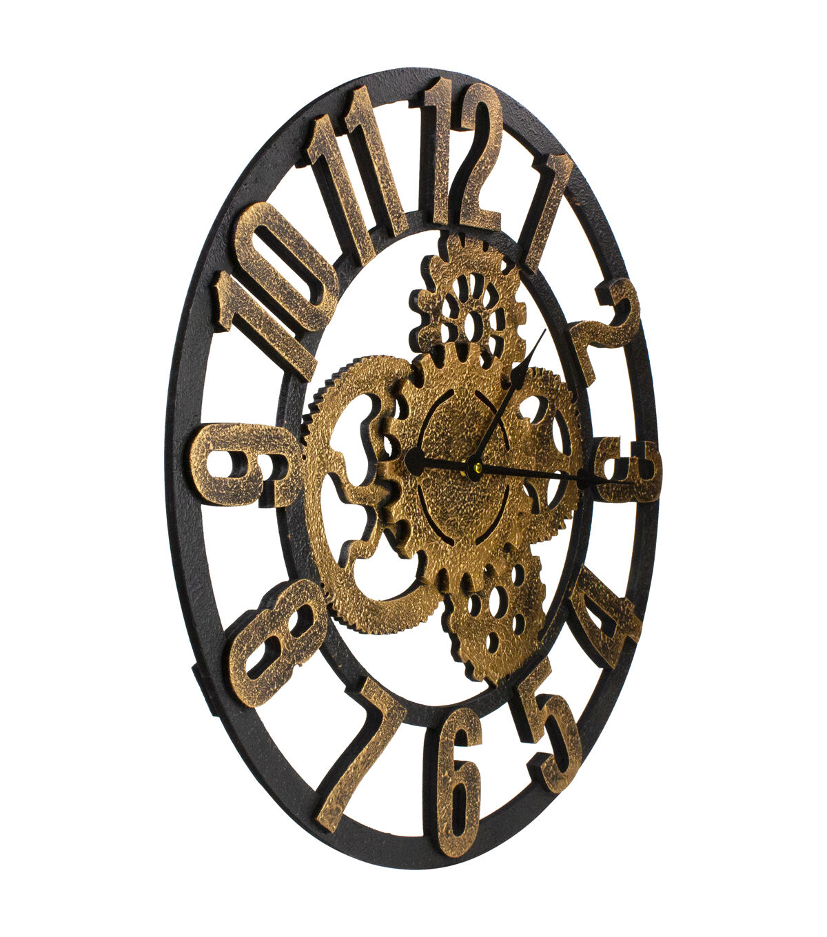 Northlight 24 Gold Black Battery Operated Round Wall Clock with Cogs