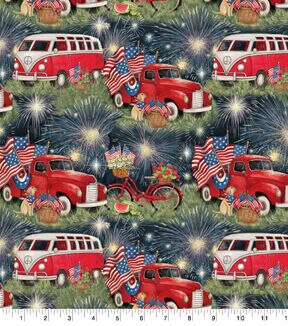 Susan Winget Red Cars Patriotic Cotton Fabric