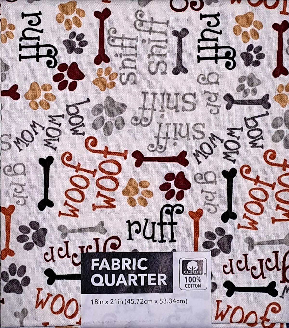18 x 21 Woof on White Novelty Cotton Fabric Quarter 1pc