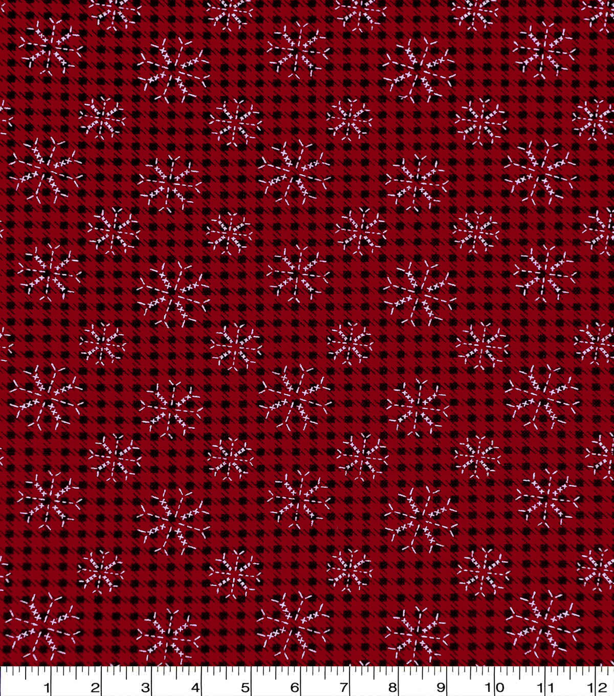 White Stitched Snowflakes on Red Christmas Cotton Fabric