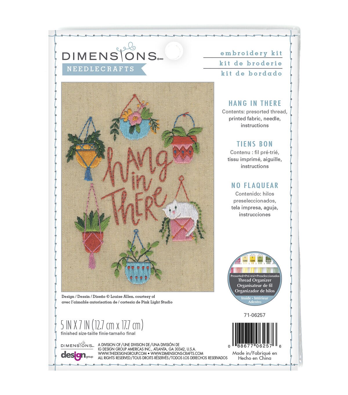 Dimensions 5 x 7 Hang in There Embroidery Kit