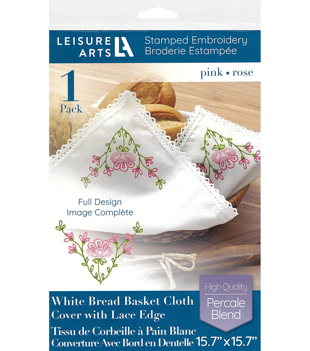 Leisure Arts 16 x 16 Pink Floral Basket Liner Stamped Cross Stitch Kit
