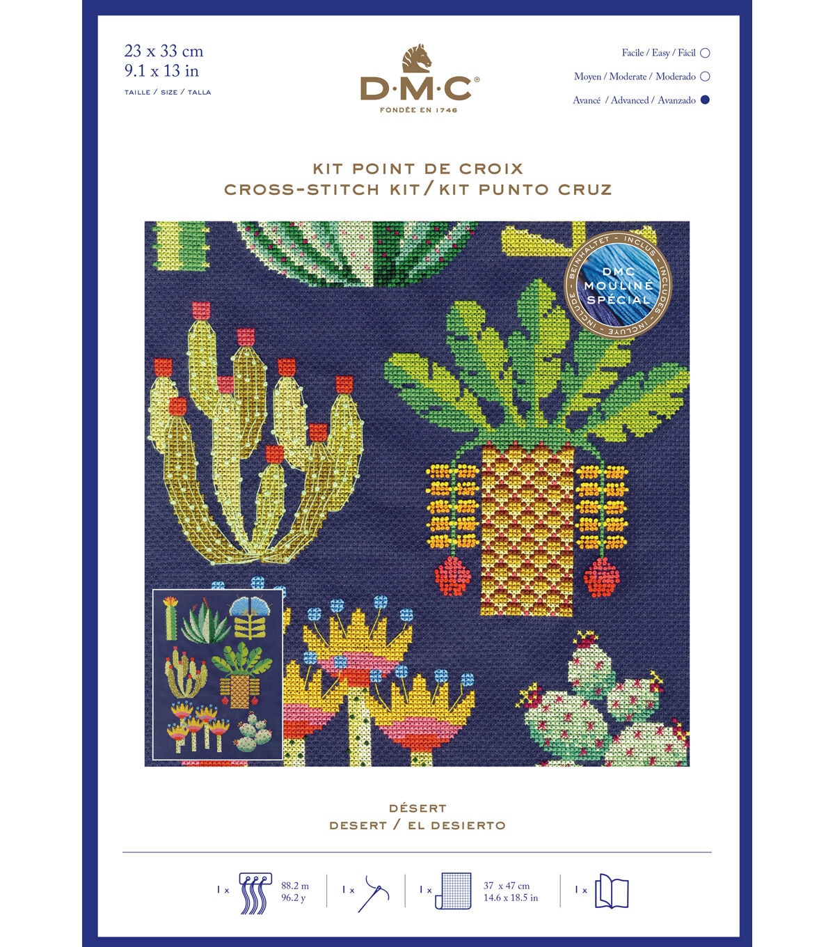 DMC 9 x 13 Emily Peacock Botanical Desert Cross Stitch Kit