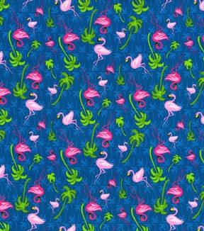 Fabric Traditions Flamingos On Blue Novelty Cotton Fabric