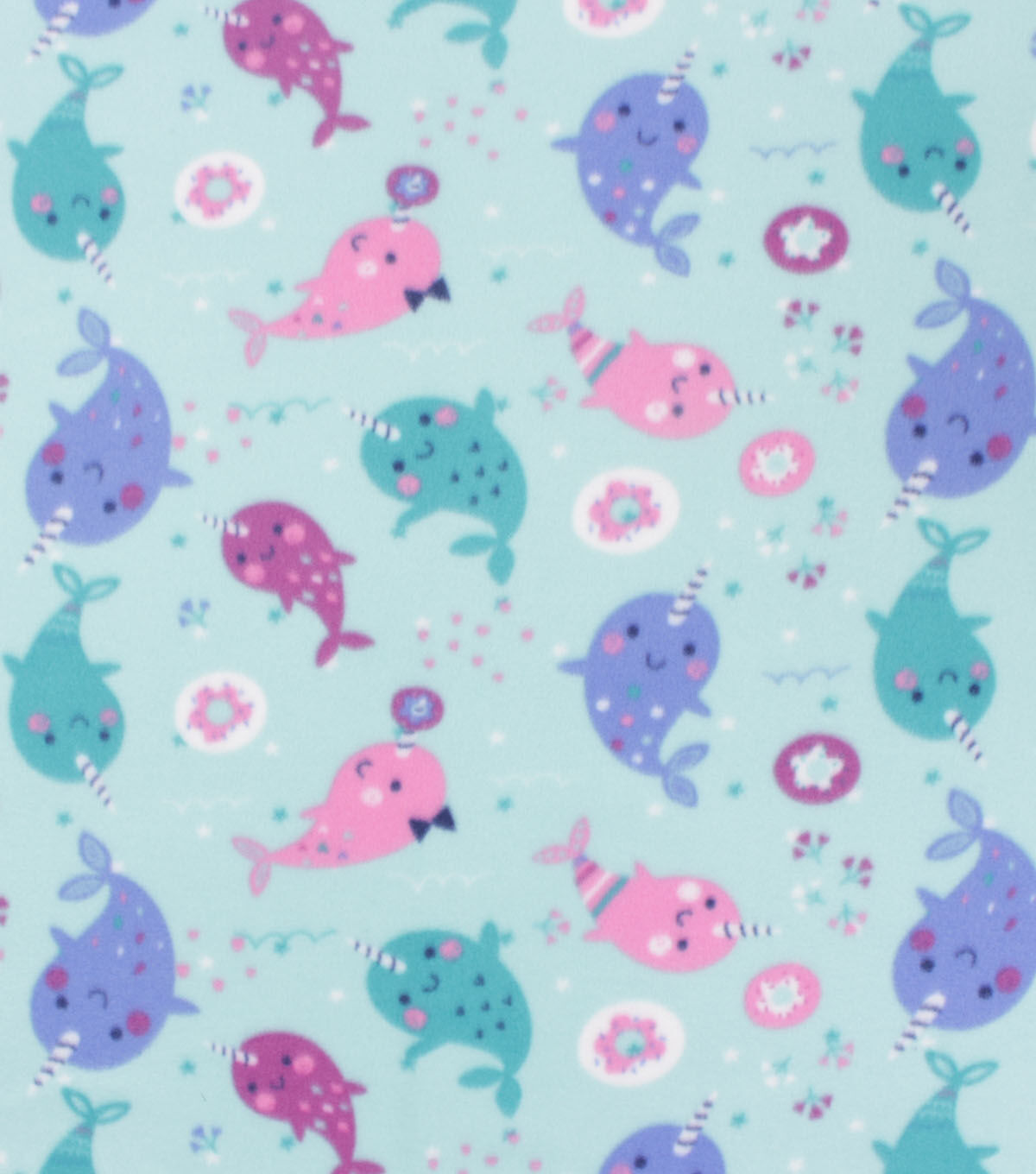 Blizzard Fleece Fabric Narwhal with Donuts