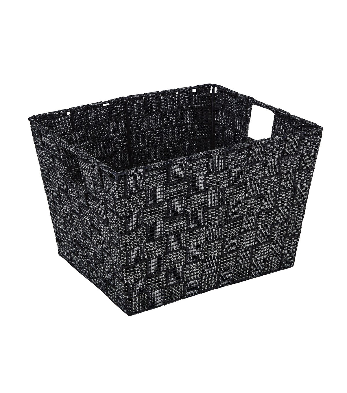 Simplify 10 x 8 Black Lurex Striped Woven Storage Bin With Handles