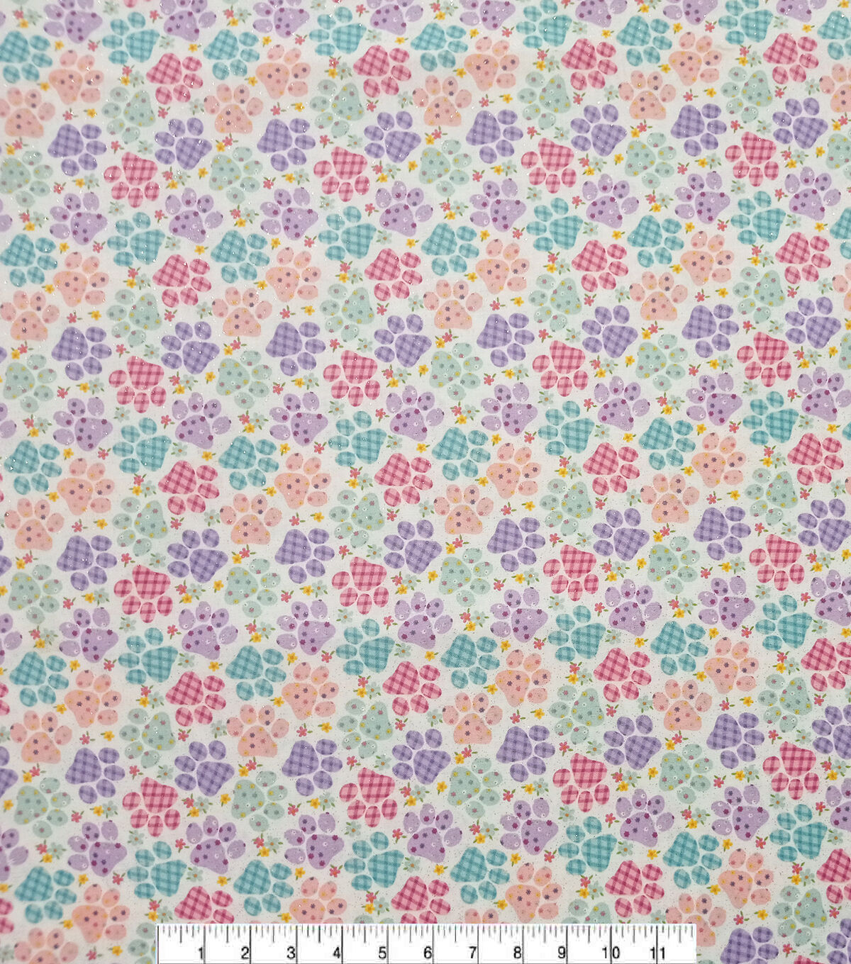Purple & Red Paw Prints Easter Glitter Cotton Fabric