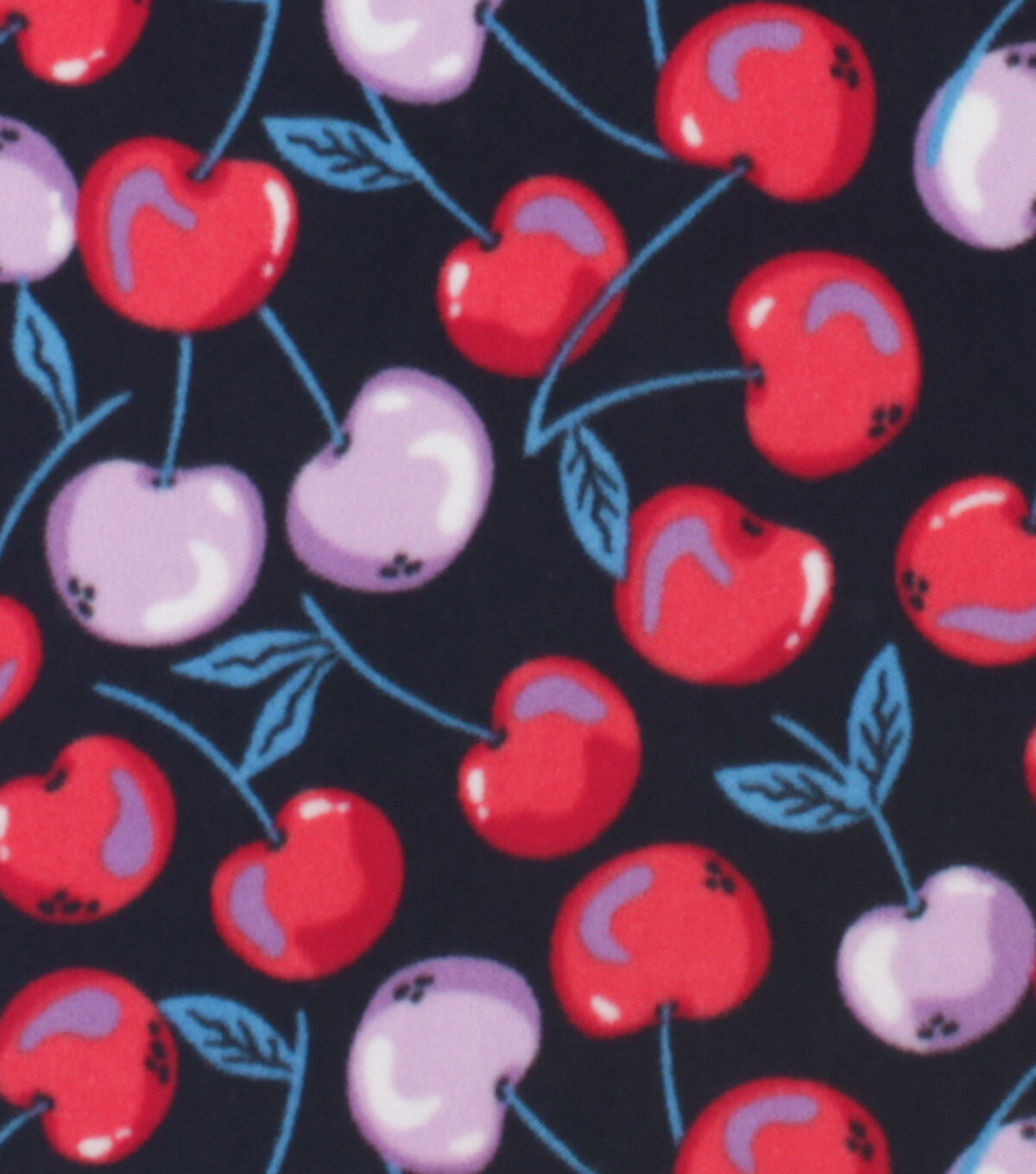 Cherries on Black Anti Pill Plush Fleece Fabric