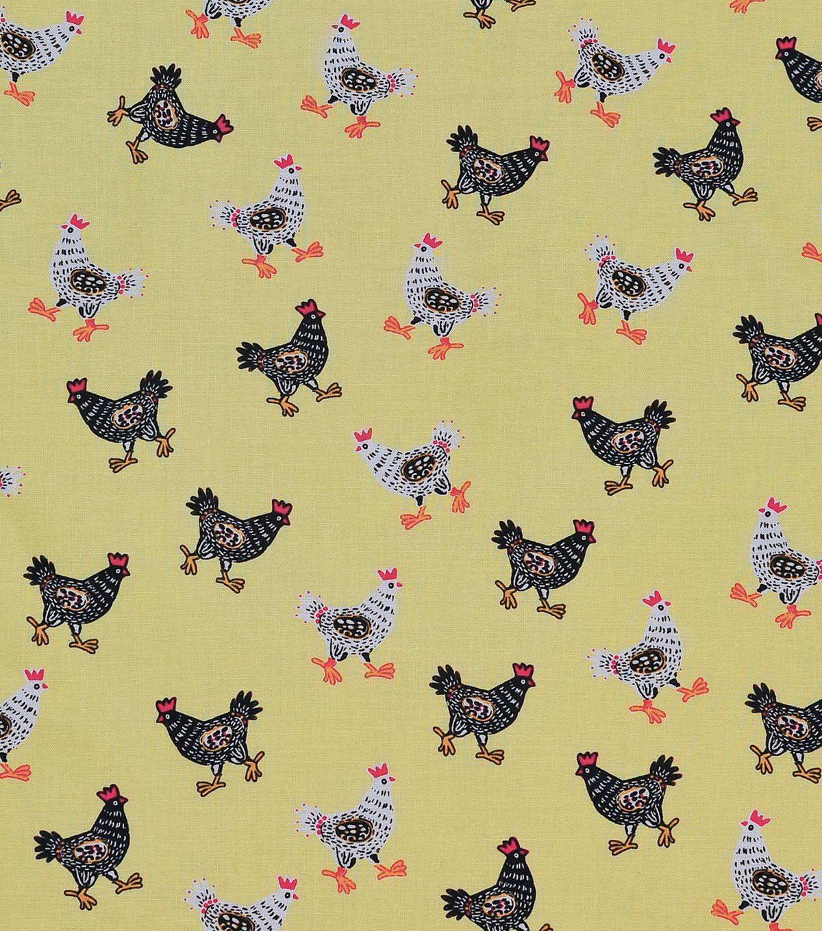Novelty Cotton Fabric Yellow Pattern Chickens