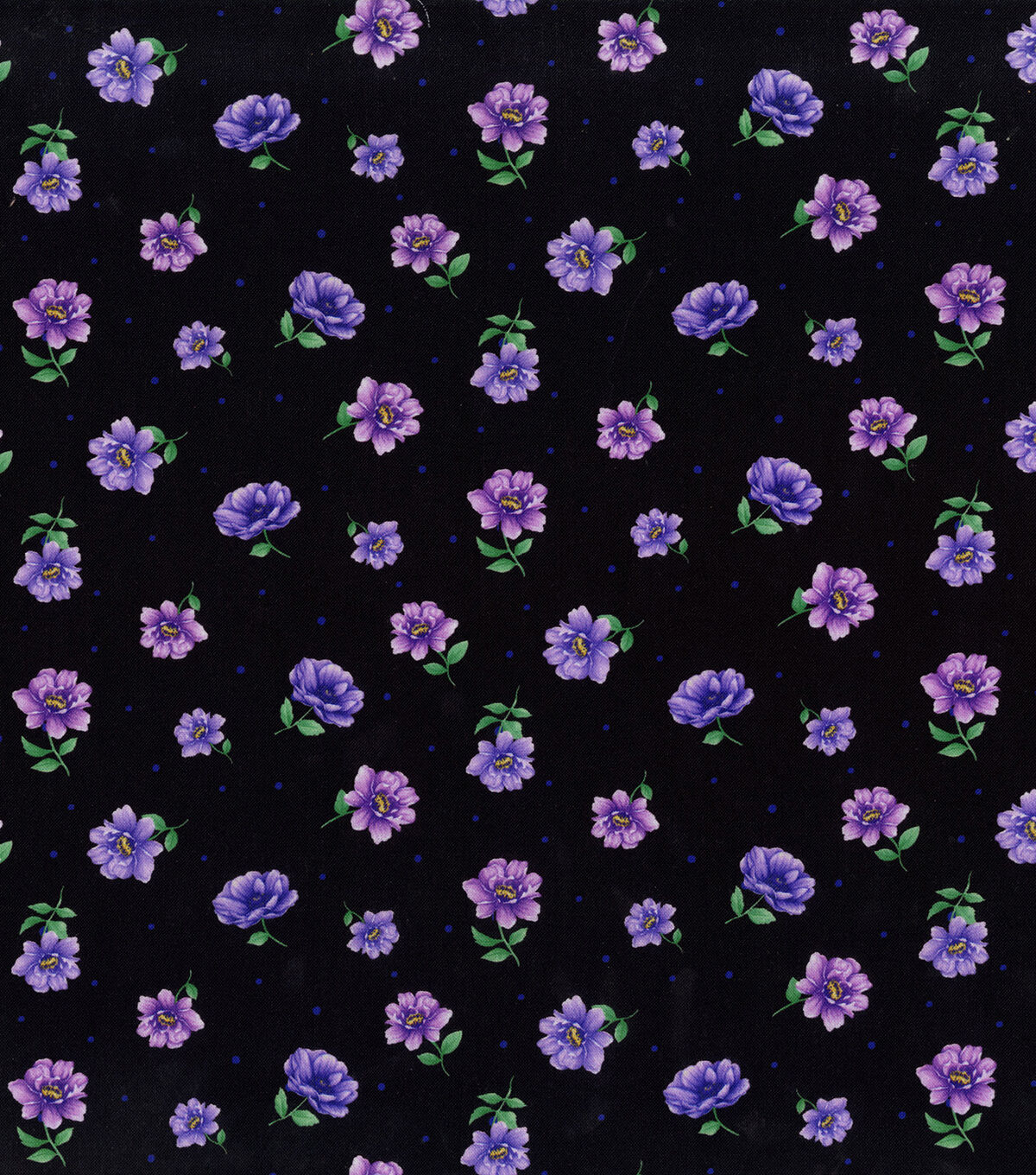 Hi Fashion Purple Dahlia on Black Premium Cotton Fabric