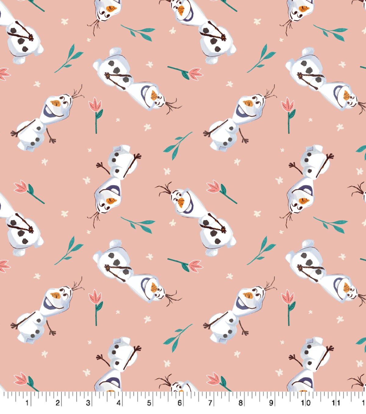 Disney Frozen Olaf Springtime on Pink Cotton Fabric