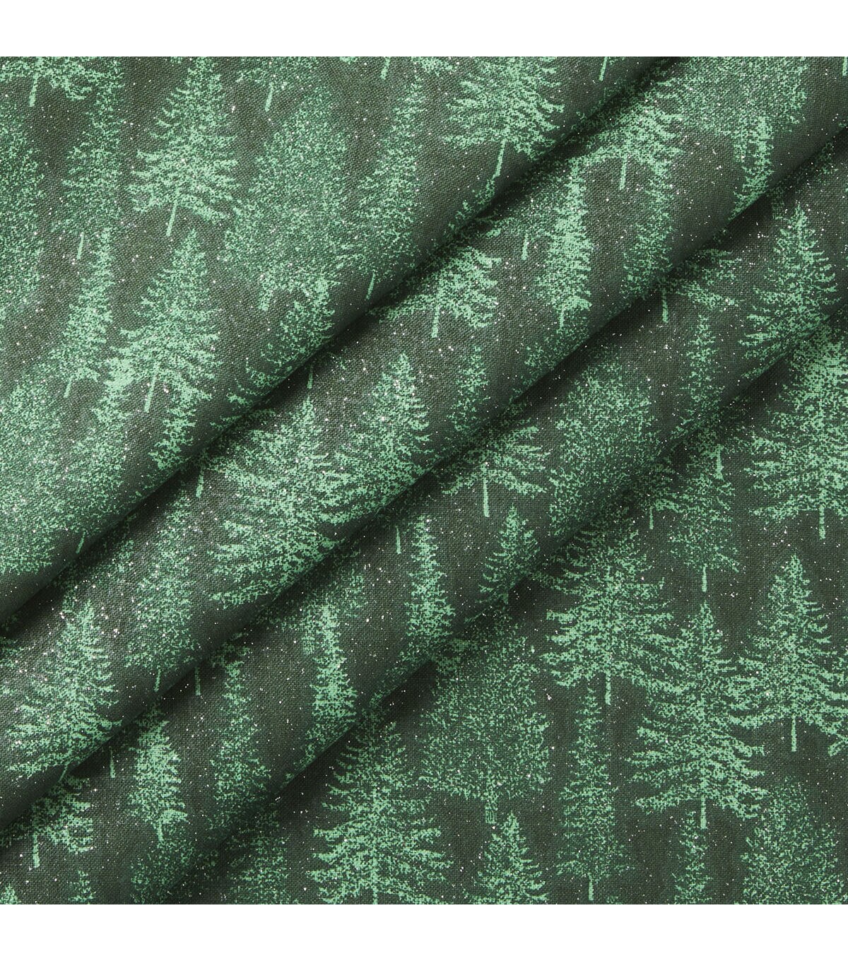 Green Trees Christmas Glitter Cotton Fabric