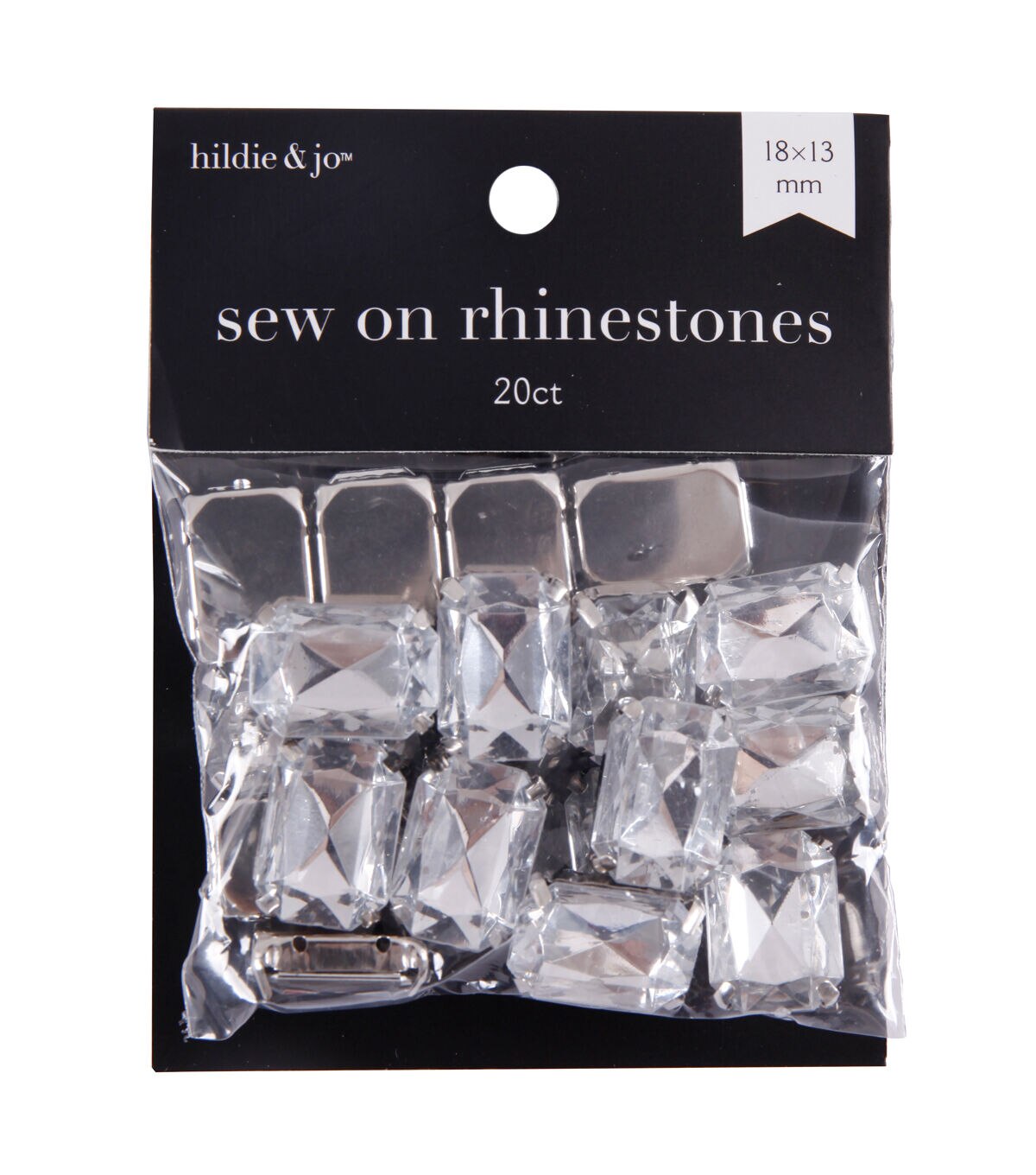 18mm x 13mm Sew On Rectangular Rhinestones 20pk by hildie & jo