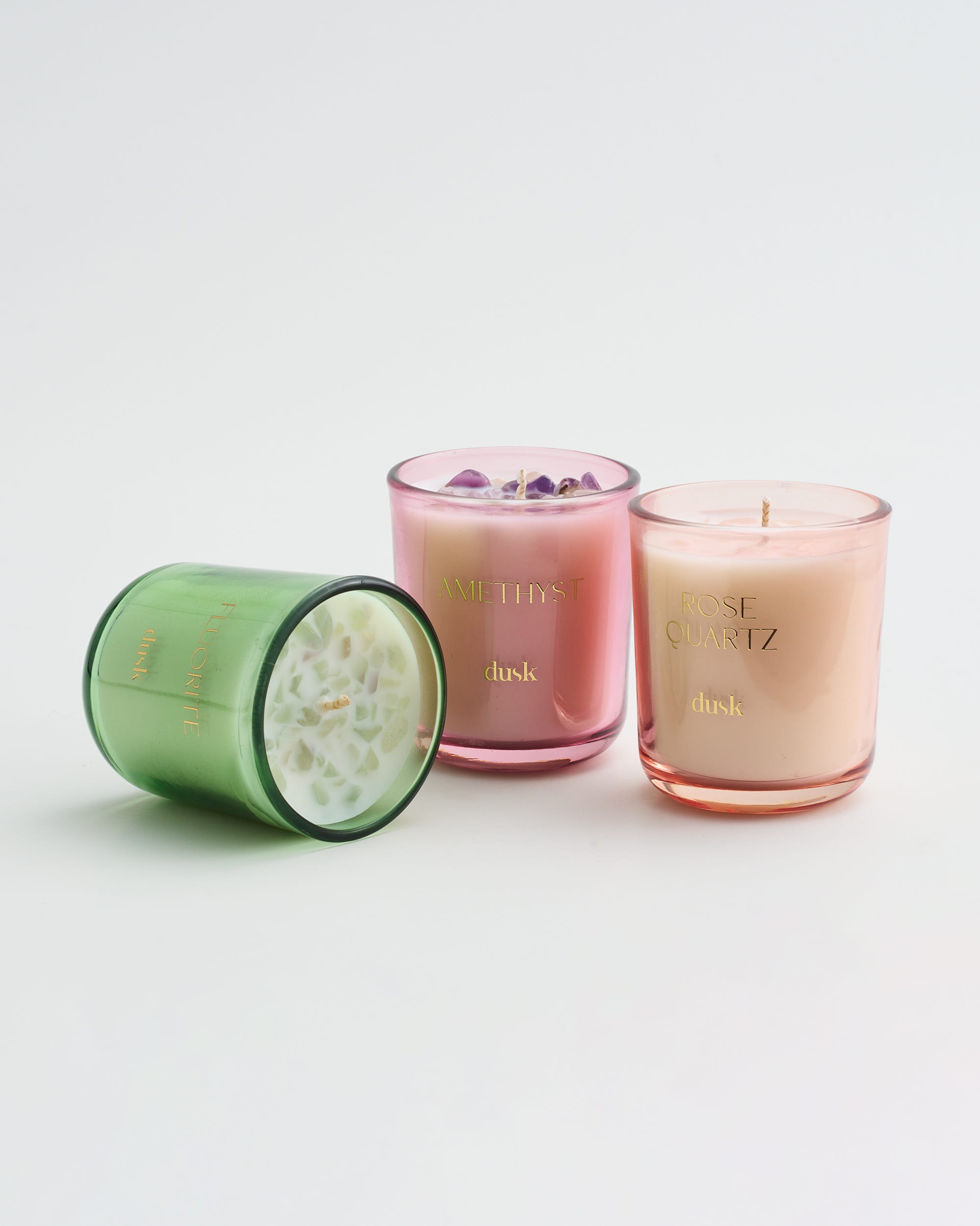 Discovery Set Crystal Infused Soy Blend Scented Candle Fluorite | Rose Quartz | Amethyst70G 3Pk